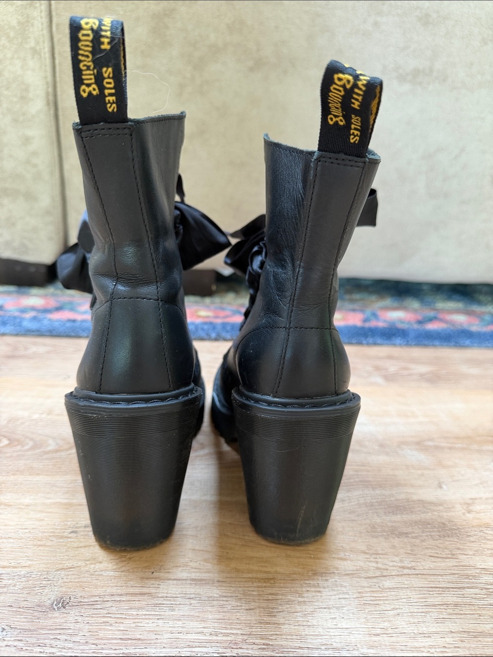 Dr Martens Black Heeled Lace-Up Ankle Boots with Ribbon Laces - Picture 3 of 4